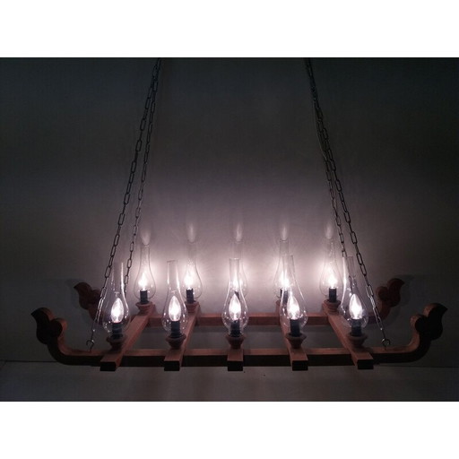 Vintage wooden chandelier, Czechoslovakia 1940