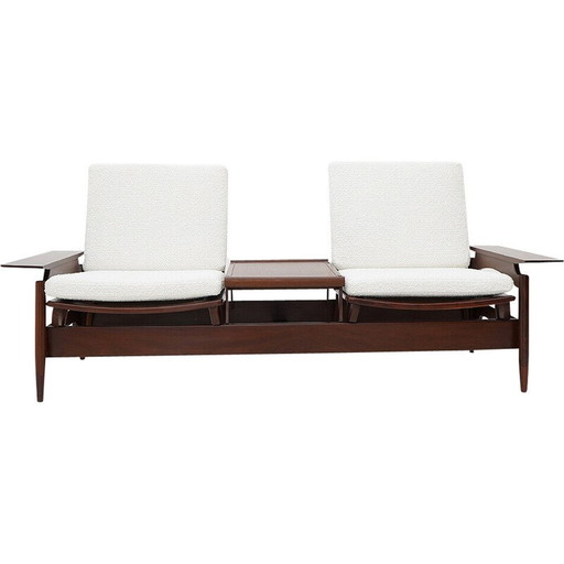 Vintage 2-seater sofa in wood and white buckle by Mario Franchioni for Framar, Italy 1960