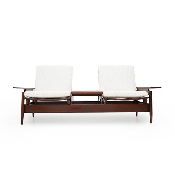 Image 1 of Vintage 2-seater sofa in wood and white buckle by Mario Franchioni for Framar, Italy 1960
