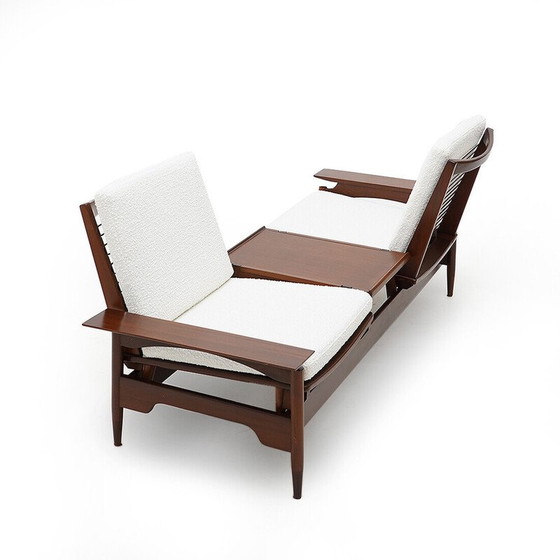 Image 1 of Vintage 2-seater sofa in wood and white buckle by Mario Franchioni for Framar, Italy 1960