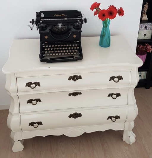 Brocante White Wooden Belly Cabinet