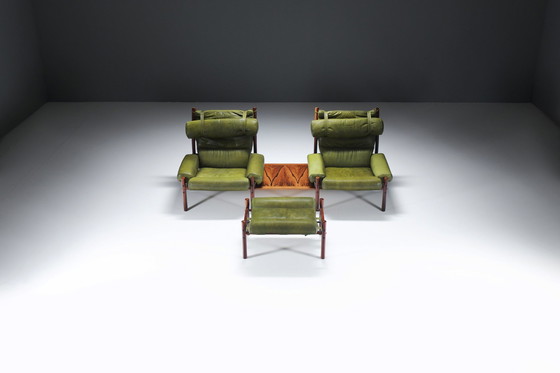 Image 1 of Inca Relax Chairs With Ottoman & Sidetable By Arne Norell For Norell Möbel Ab