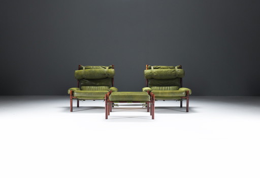 Inca Relax Chairs With Ottoman & Sidetable By Arne Norell For Norell Möbel Ab