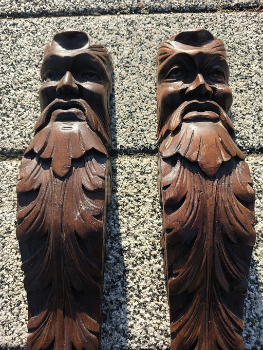 Antique Wooden Carved Caryatid Pair.