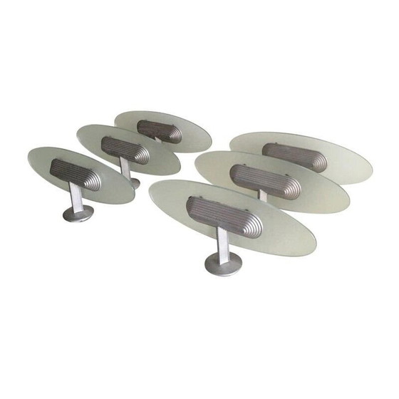 Image 1 of Set of 6 vintage B lux glass and aluminum sconces, 1980-1990