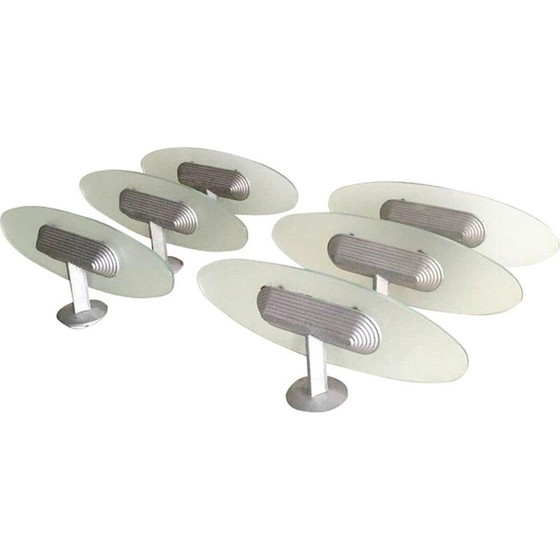 Image 1 of Set of 6 vintage B lux glass and aluminum sconces, 1980-1990