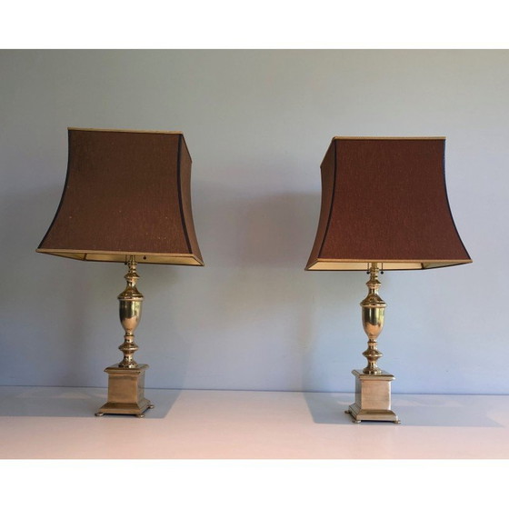 Image 1 of Pair of vintage brass lamps, France 1940s