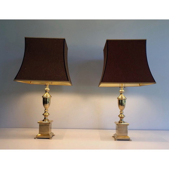 Image 1 of Pair of vintage brass lamps, France 1940s