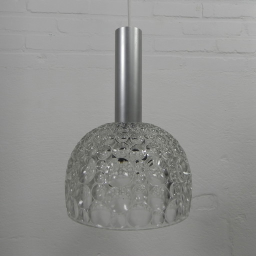 Lampe suspendue vintage avec abat-jour en verre avec motif de bulles, 1960s