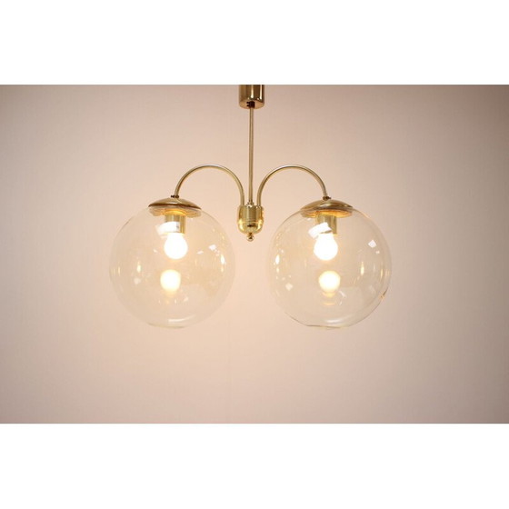 Image 1 of Vintage glass and brass chandelier by Kamenicky Senov, Czechoslovakia 1970