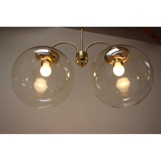 Image 1 of Vintage glass and brass chandelier by Kamenicky Senov, Czechoslovakia 1970