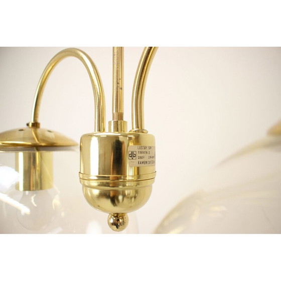 Image 1 of Vintage glass and brass chandelier by Kamenicky Senov, Czechoslovakia 1970