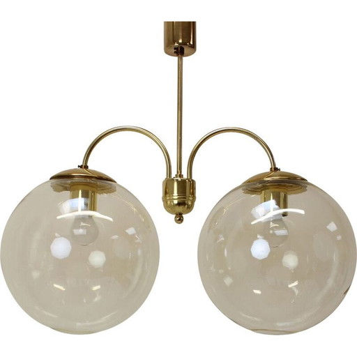 Vintage glass and brass chandelier by Kamenicky Senov, Czechoslovakia 1970