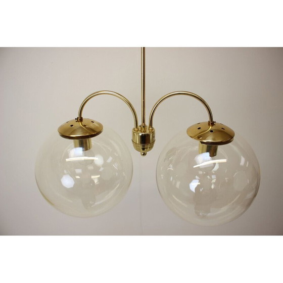 Image 1 of Vintage glass and brass chandelier by Kamenicky Senov, Czechoslovakia 1970