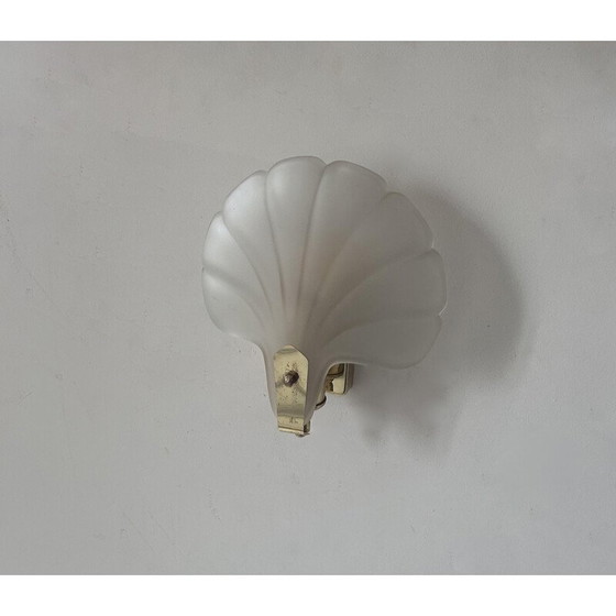 Image 1 of Pair of vintage shell wall lamp in sandblasted glass and brass, France 1970