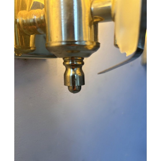 Image 1 of Pair of vintage shell wall lamp in sandblasted glass and brass, France 1970