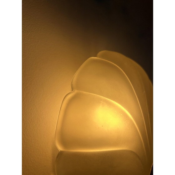 Image 1 of Pair of vintage shell wall lamp in sandblasted glass and brass, France 1970