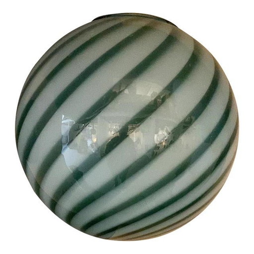 Contemporary Blue And Milky-White Sphere Pendant In Murano Glass