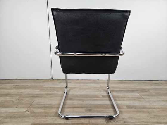 Image 1 of 70S Armchair In Tubular Steel And Black Eco-Leather