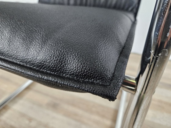 Image 1 of 70S Armchair In Tubular Steel And Black Eco-Leather