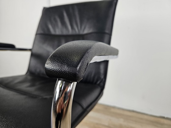 Image 1 of 70S Armchair In Tubular Steel And Black Eco-Leather