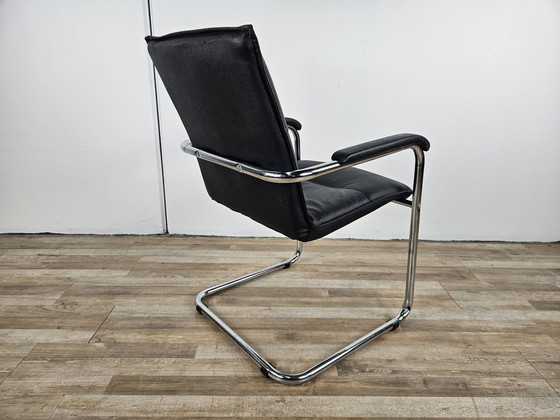 Image 1 of 70S Armchair In Tubular Steel And Black Eco-Leather