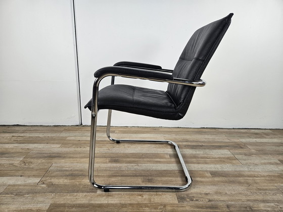 Image 1 of 70S Armchair In Tubular Steel And Black Eco-Leather