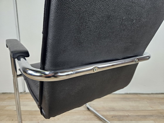 Image 1 of 70S Armchair In Tubular Steel And Black Eco-Leather