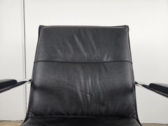 Image 1 of 70S Armchair In Tubular Steel And Black Eco-Leather