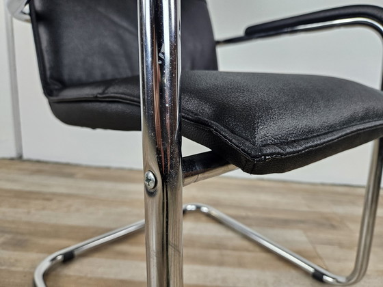 Image 1 of 70S Armchair In Tubular Steel And Black Eco-Leather