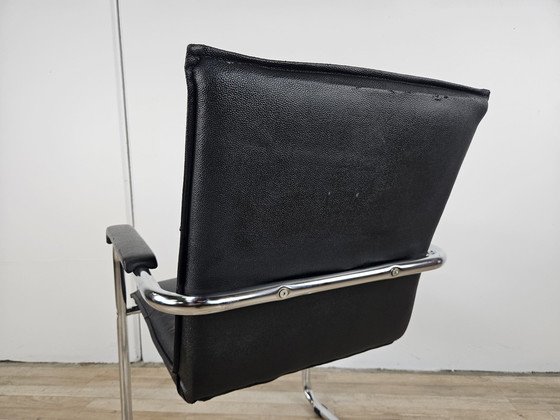 Image 1 of 70S Armchair In Tubular Steel And Black Eco-Leather