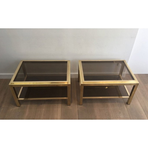 Coppia di terminali per divano vintage in ottone e vetro, 1970