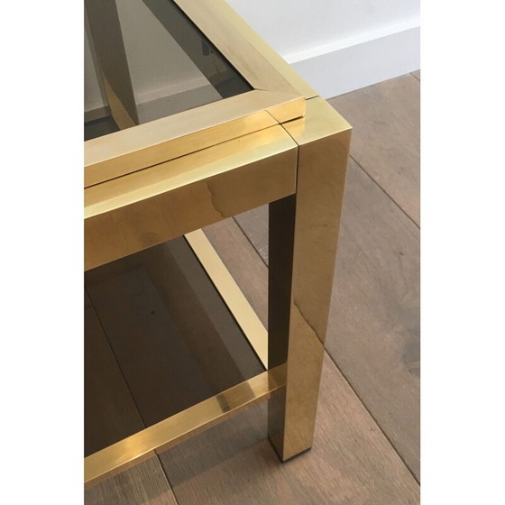 Image 1 of Pair of vintage brass and glass sofa ends, 1970