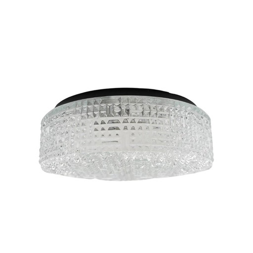 Vintage Flush Mount clear glass ceiling lamp, Germany 1960