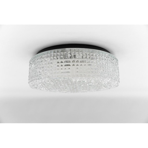 Vintage Flush Mount clear glass ceiling lamp, Germany 1960
