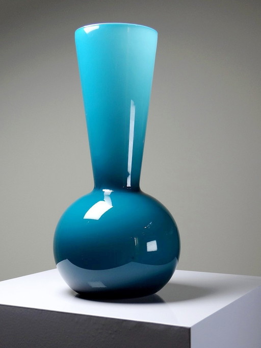 Large Blue Duck Opaline Vase Murano Modern