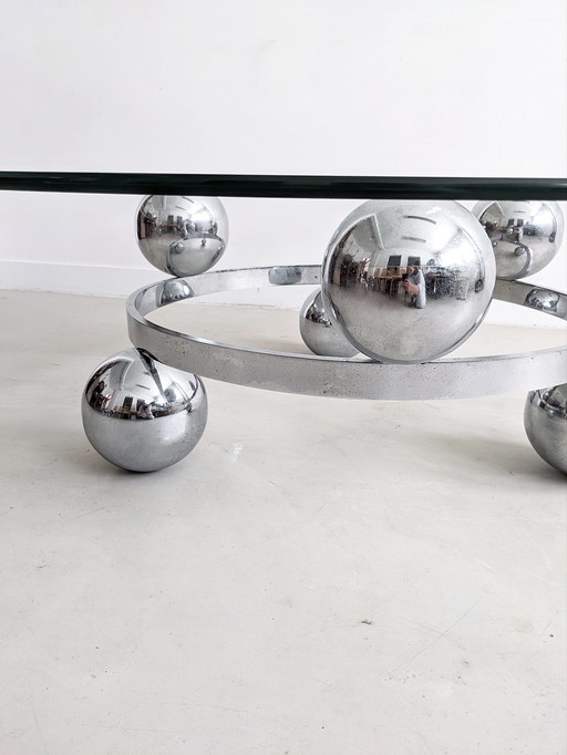 Table basse Sputnik en verre et chrome, années 1960