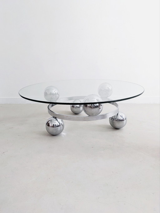 Table basse Sputnik en verre et chrome, années 1960