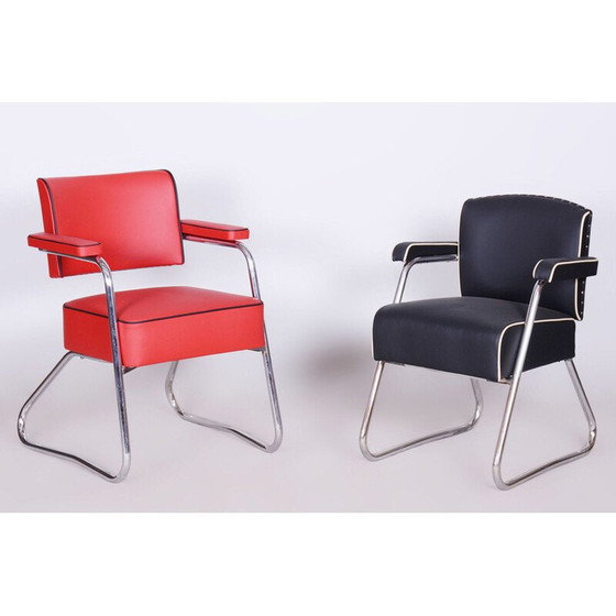 Image 1 of Poltrona vintage Bauhaus in acciaio cromato e pelle di Gilbert Rohde, Germania 1930