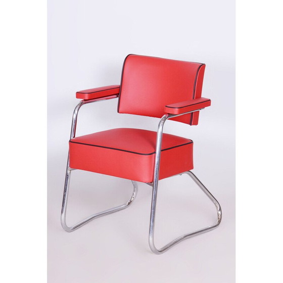 Image 1 of Poltrona vintage Bauhaus in acciaio cromato e pelle di Gilbert Rohde, Germania 1930