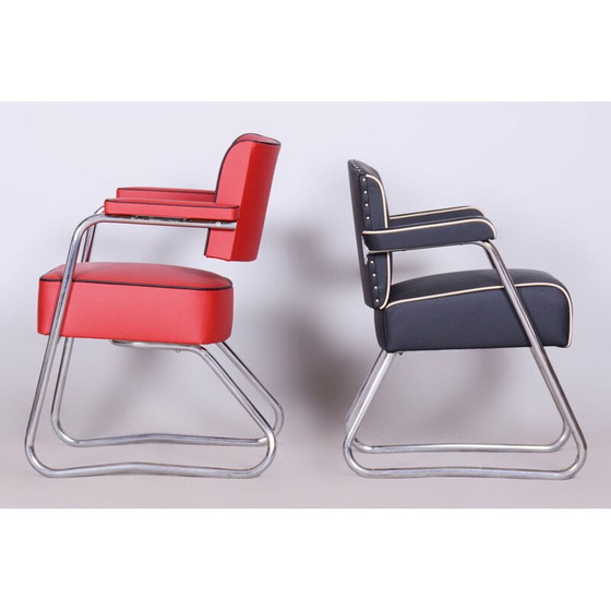 Image 1 of Poltrona vintage Bauhaus in acciaio cromato e pelle di Gilbert Rohde, Germania 1930