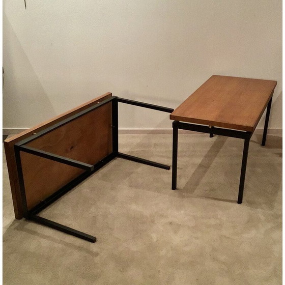 Image 1 of Pair of vintage tables in light oak and brass by Jacques Whittier for Tubauto, 1950