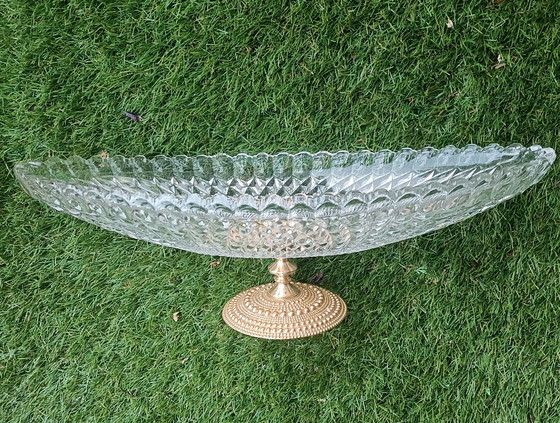 Image 1 of Piatto porta-bonbon in cristallo italiano d'epoca con base dorata