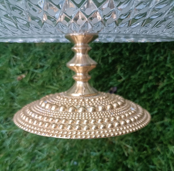 Image 1 of Plat à bonbons vintage en cristal italien avec base dorée