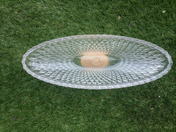 Image 1 of Piatto porta-bonbon in cristallo italiano d'epoca con base dorata