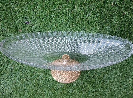 Image 1 of Plat à bonbons vintage en cristal italien avec base dorée