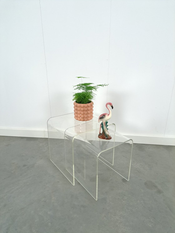 Image 1 of Set Of 2 Plastic Curved Plexiglass Table