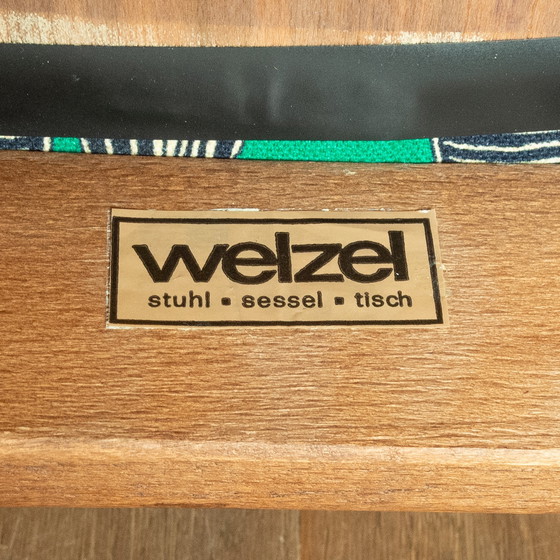 Image 1 of 2 chairs from Welzel, teak, green cover with palm pattern, 1960s