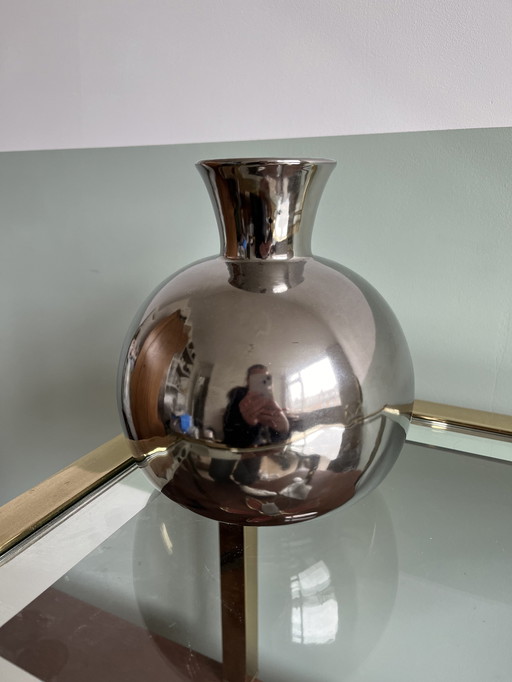 Chrome silver ball vase