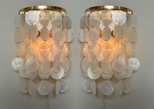 Set Of 2 Capiz Shell Lamps Wall Lamps Gold Frame